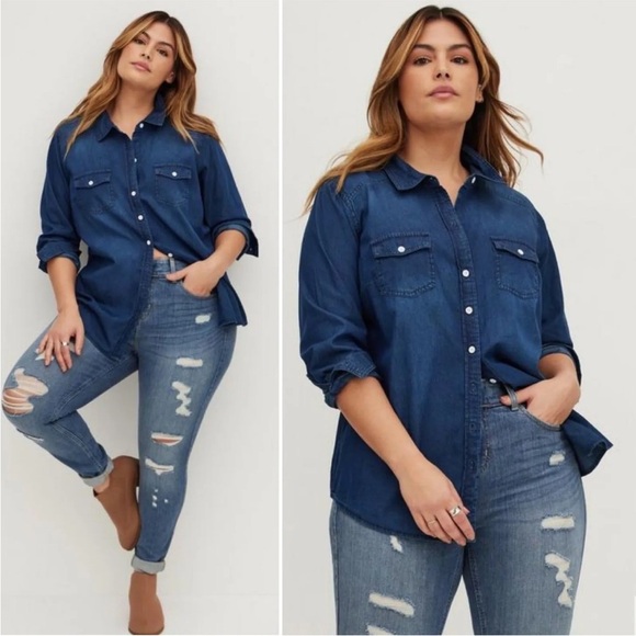 Torrid Women’s Size 3X Taylor Medium Wash Denim Button-Down Shirt - Picture 1 of 10